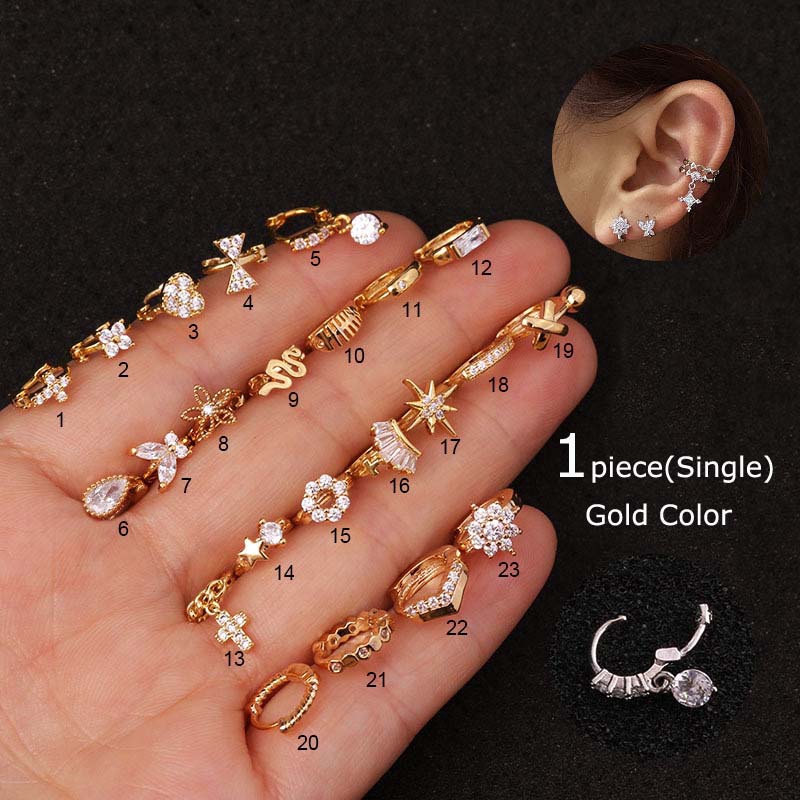 1 Pc Anting Tindik Bahan Tembaga Aksen Zirkon