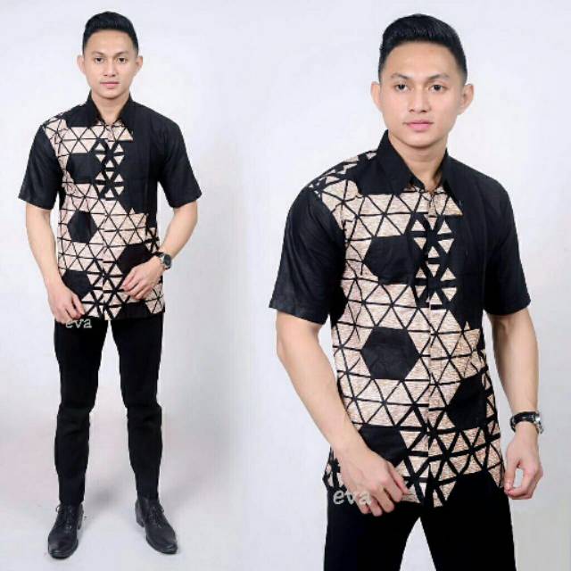 BSWART Batik HRB026 Kenongo Hem Pendek Padi Pekalongan M L XL Batik Pria MURAH Modern Grosir