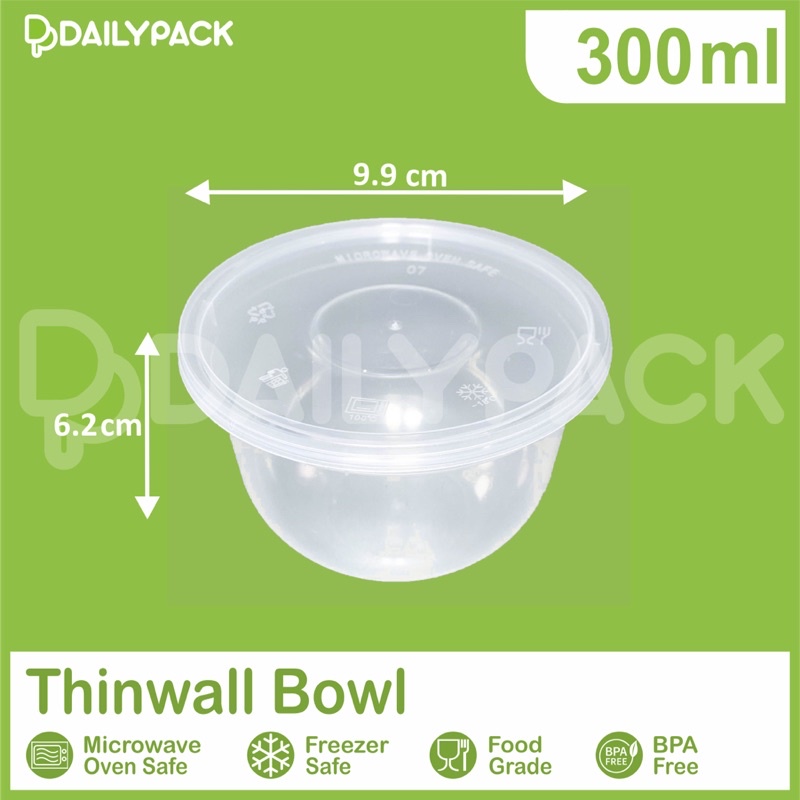 Thinwall BULAT 300 ml + tutup / BOWL / kotak makanan plastik / food container / Cup Puding / Mangkok plastik puding