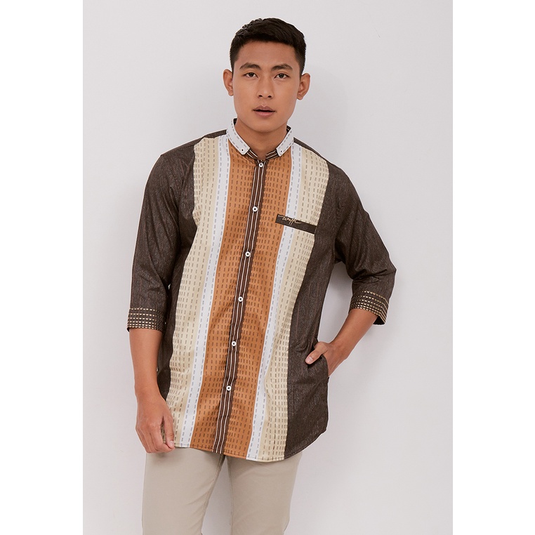 Woffi Man Baju Koko Pria - Fawwas Cotton Moslem Shirt Brown