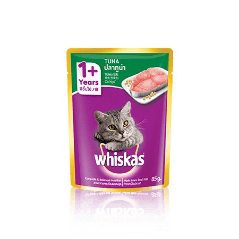 Whiskas pouch 85gr makanan kucing basah rasa tuna 1+