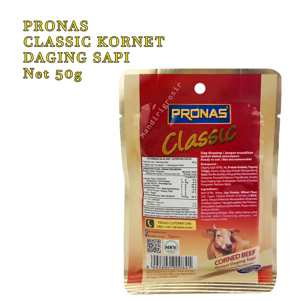 PRONAS * KORNET * CLASSIC KORNET * DAGING SAPI ORIGINAL * 50g