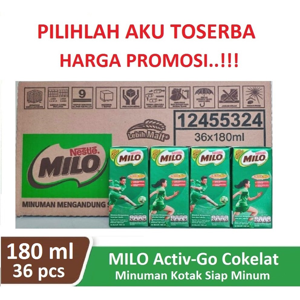 Susu Milo 180 ml Kotak Coklat ACTIVE GO UHT (1 dus isi 36 pcs)