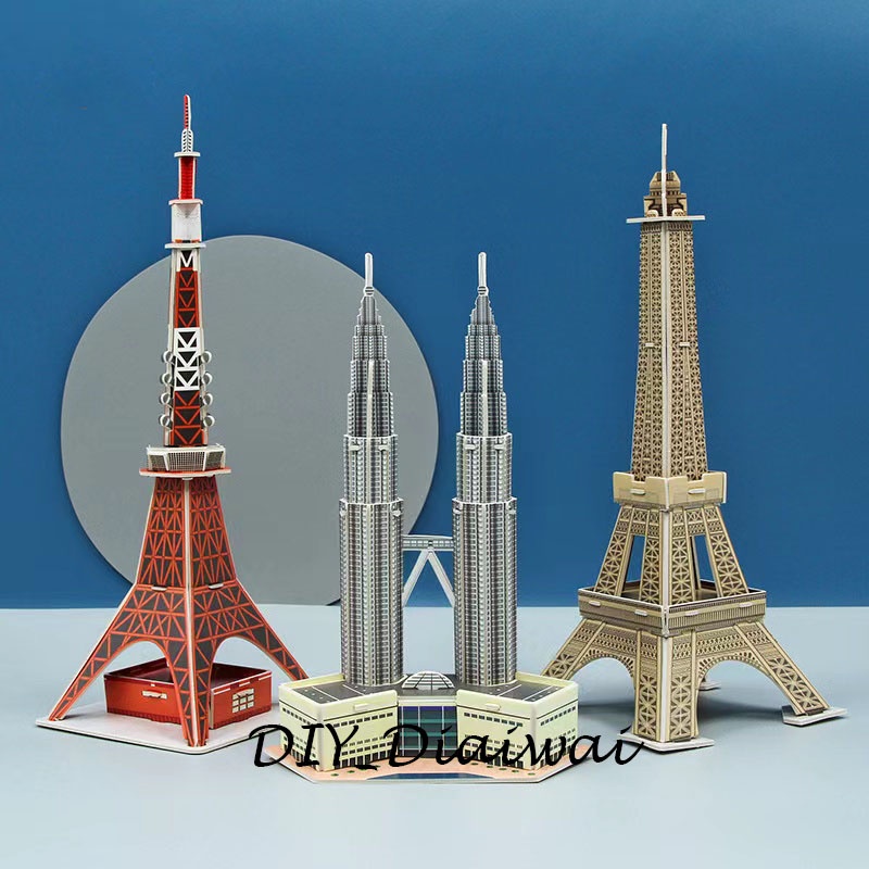 Puzzle 3D DIY bahan foam &amp; paper Global Tourist Attractions / Keajaiban Dunia mainan puzzle edukasi anak