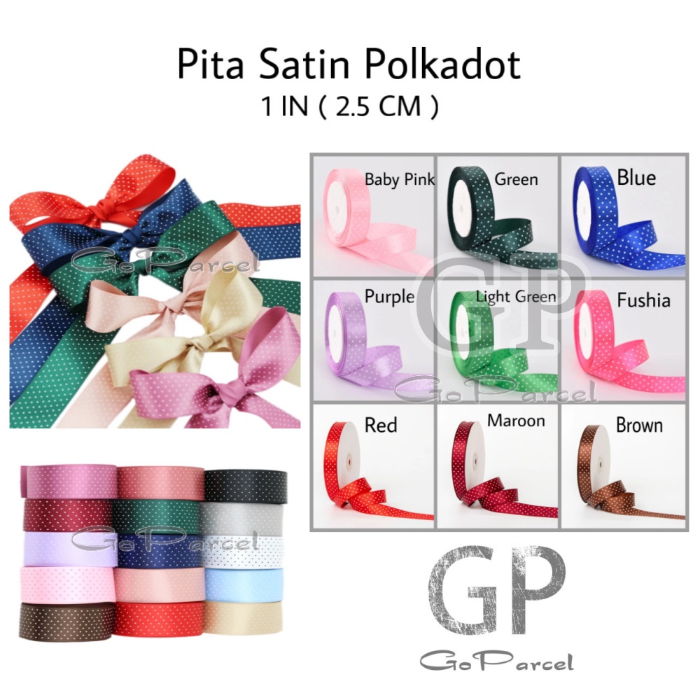 (3 Meter) PITA SATIN POLKADOT 1 INCH / 2.5 CM / 1 IN SATEEN ONDE/ KAIN/ HIASAN KADO/ PARCEL/HAMPERS/SOUVENIR/GOODIE