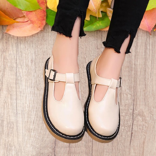 SEPATU WANITA '' TAMARRA '' SLIP ON SILANG GESPER CREAM PREMIUM 901