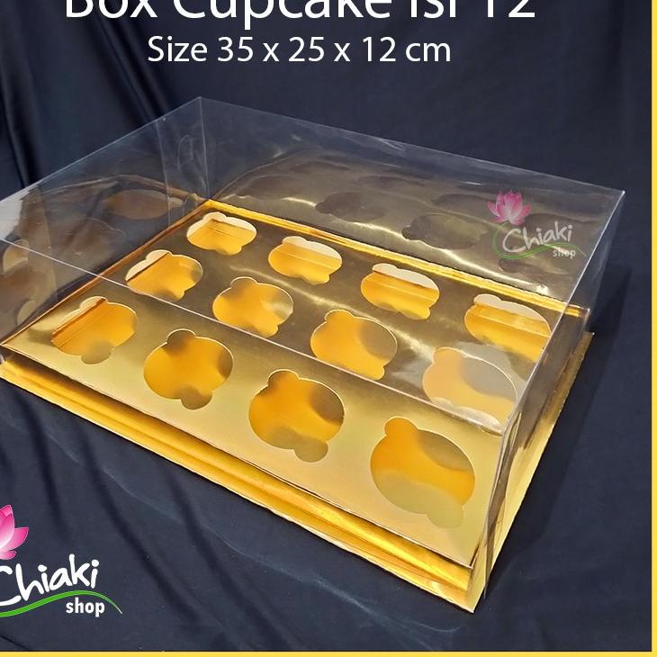 

✹ Box Mika Gold Uk 35 x 25 x T. 12 cm Cupcake Cake Pudding Tart Dus Emas Karton Tebal CHIAKI ➭