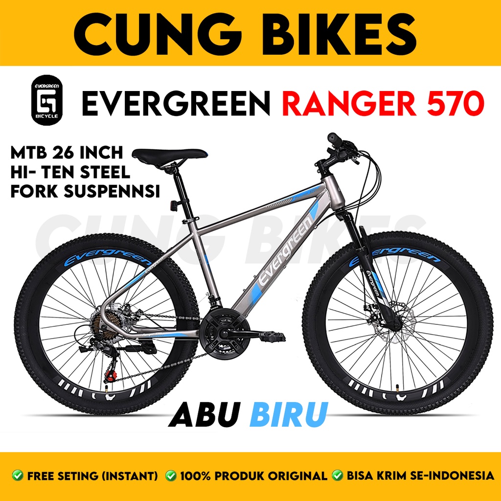 SEPEDA GUNUNG MTB 26 INCH EVERGREEN 570 21 SPEED VELG TINGGI DOuble disc brake