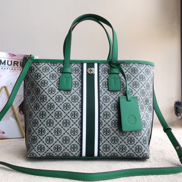 Tas Tory Burch 81963 T Monogram Coated Canvas Small Tote Bag-ARUGULA