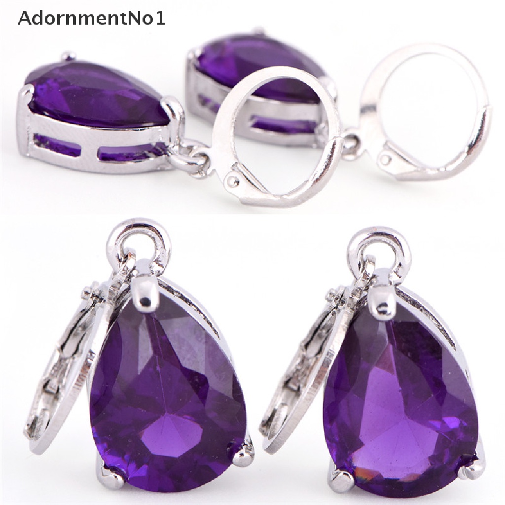 [AdornmentNo1] Women Silver Plated Amethyst Sapphire Jewelry Droop Stud Hoop Earrings Gift [new]