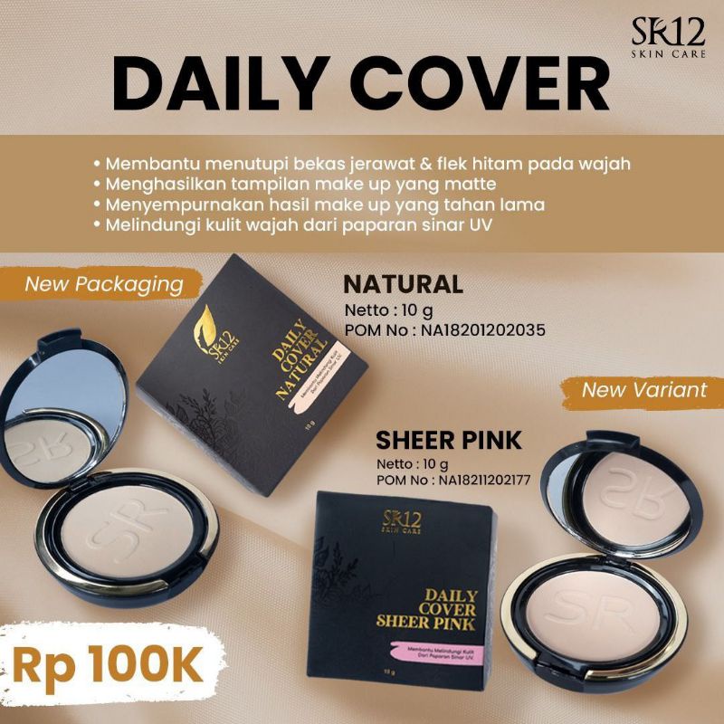 BEDAK PADAT SR12 DAILY COVER SHEER PINK / BERSPF 15 / TAHAN LAMA / MENUTUPI JERAWAT &amp; FLEK HITAM