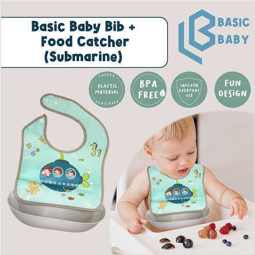 Basic Baby Bib + Silicone Food Catcher - Celemek Bayi