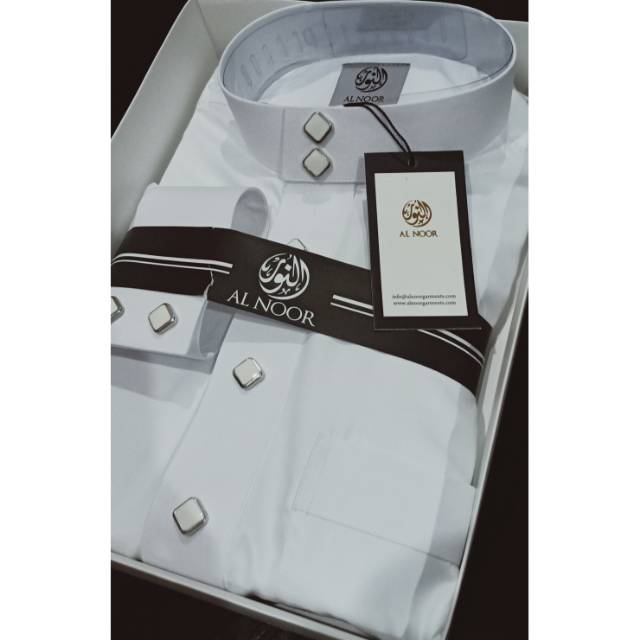 Jubah Al Noor putih polos manset tangan kancing