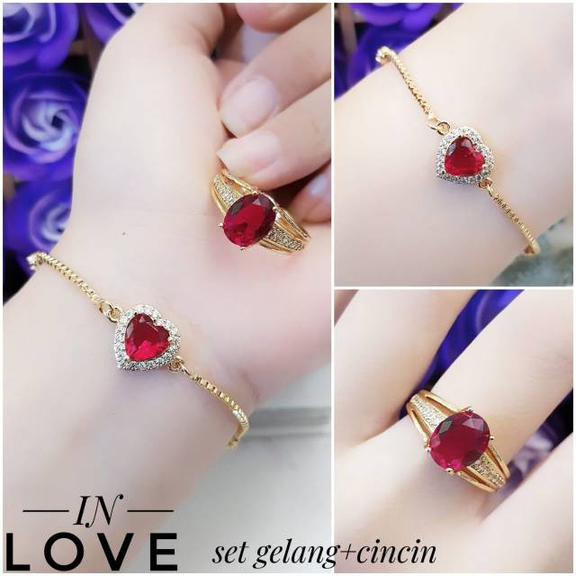 Xuping gelang dan cincin lapis emas 24k 0608i