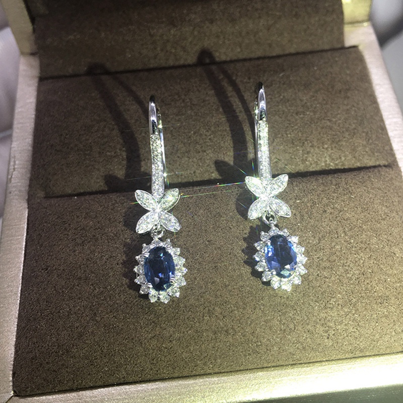 Anting Tusuk Gantung Wanita Hias CZ Biru Gaya Simple / Elegan / Trendy Untuk Pernikahan / Pertunangan / Pesta / Hadiah