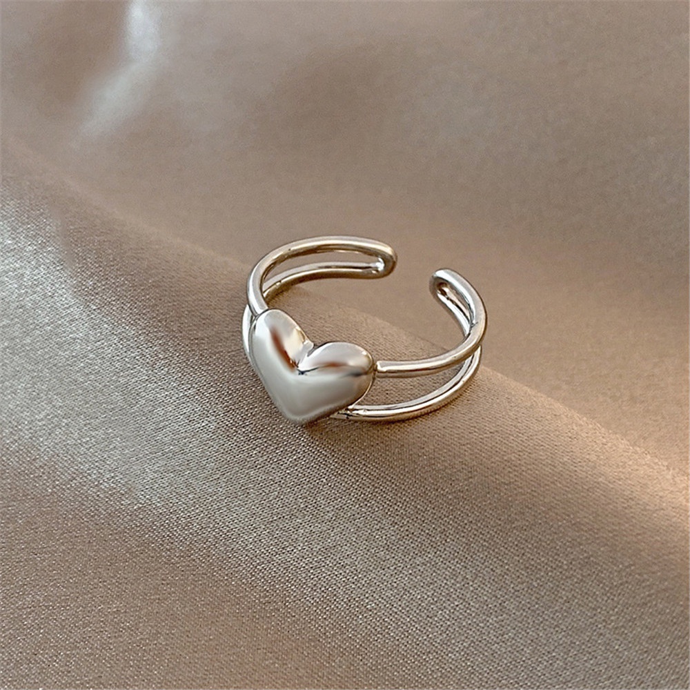 1pc Cincin Jari Telunjuk Model Terbuka Desain Hati Hollow Bahan 925 Silver Gaya korea Untuk Wanita