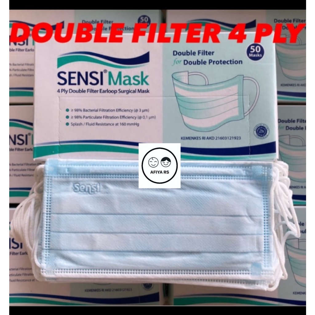 Masker Sensi Earloop Biru Isi 50 Edisi Terbaru 4 Lapis Double Filter