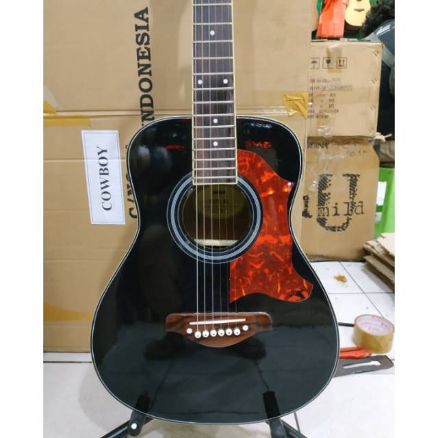 Gitar Akustik Merk Yamaha Ukuran 3/4 Hitam Senar String Trusrod Murah Jakarta