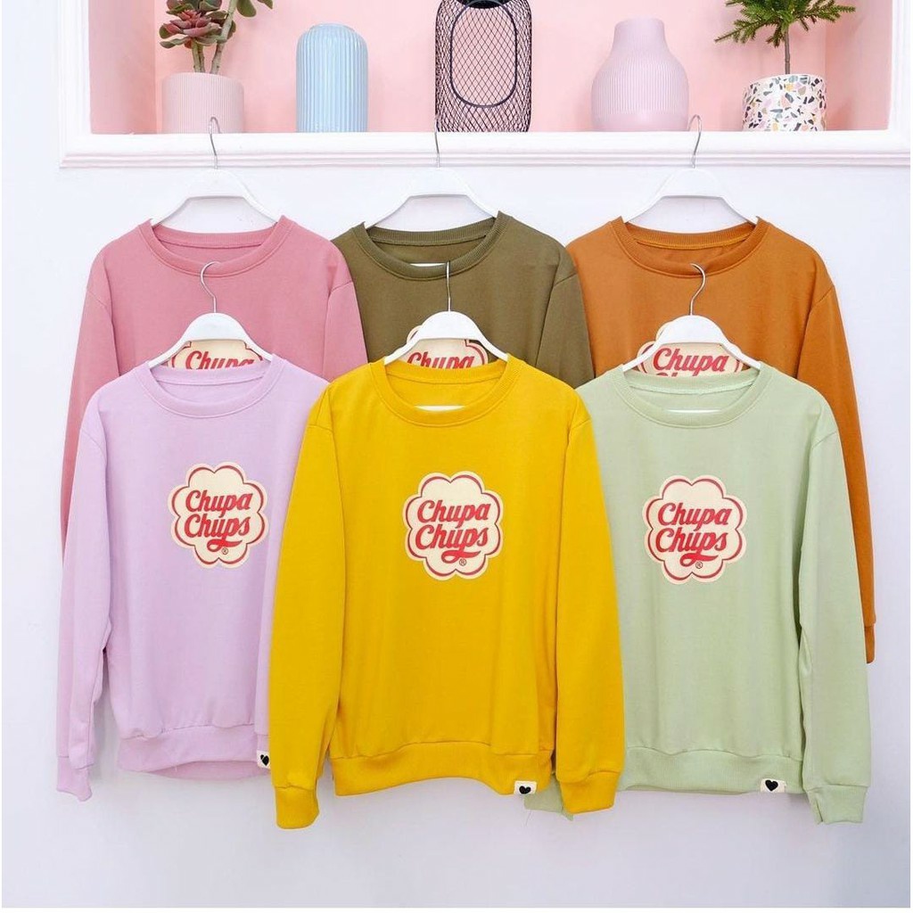 Sweater CHUPA CHUPS Sweater Crewneck Bahan Fleece Wanita Pria Unisex Sweater