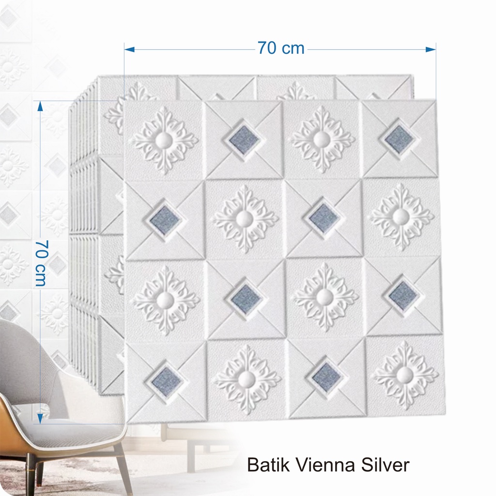 BATIK KRISTAL 70X70cm | Wallpaper Foam 3D Sticker Dinding Hiasan Dekorasi Kamar Tidur Plafon Wallfoam Kedap Peredam Suara-BTK VIENA SILVER