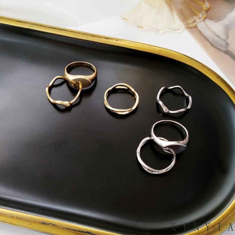 COD✨3 Pcs / 1 Set Cincin Jari Telunjuk Desain Geometri Asimetris Untuk Wanita
