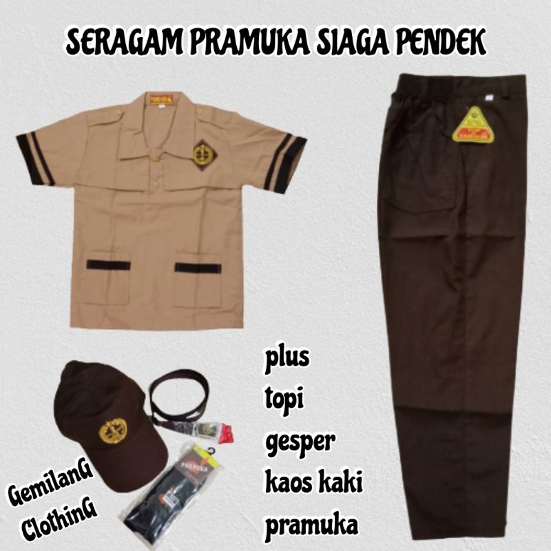 SERAGAM PRAMUKA SIAGA // SET LENGKAP SERAGAM PRAMUKA LIST PENDEK ANAK USIA 7 SAMPAI 14 TAHUN // GEMILANG CLOTHING