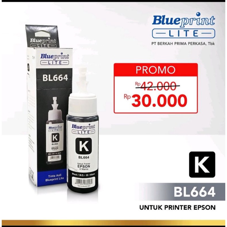 HITAM Tinta Epson 664 BLUEPRINT LITE 70ml BLACK 100% ORIGINAL  BL664 L121 / L1300 / L100 / L110 / L120 / L300 / L310 / L200 / L220 / L360 / L380