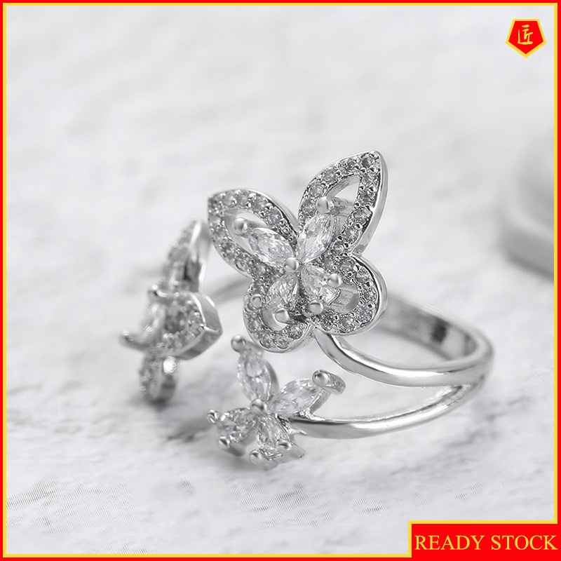 [Ready Stock]Simple Elegant Micro-Inlaid Diamond Three Butterfly Ring