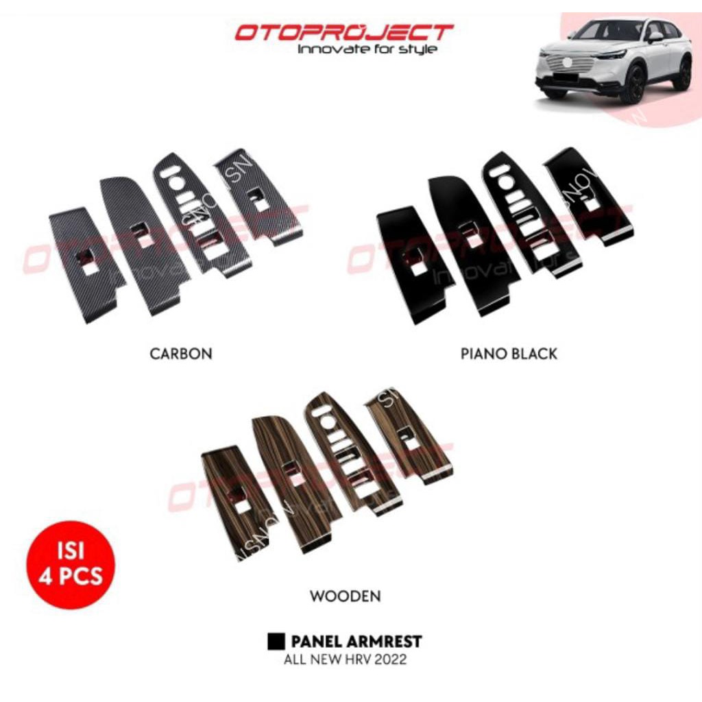 Panel Power Window Armrest Mobil Honda HRV 2022 2023 2024 UP Hitam Wood Carbon