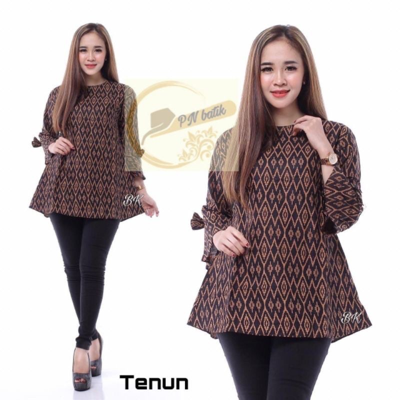 atasan batik blus batik lawasan coklat kekinian seragam kantor murah