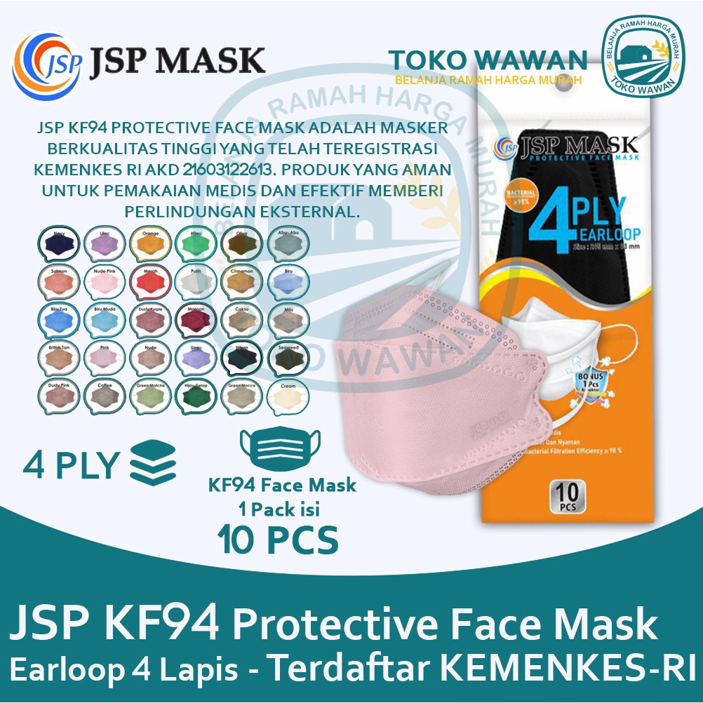 Masker Medis JSP KF94 Premium 4 Ply Model KF 94 Convex Korea isi 10 Pcs Teregistrasi Kemenkes