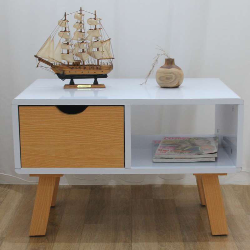 Meja TV Minimalis Modern / Meja Tamu Scandinavian /Putih Kombinasi Natural P 80 X L 30 X 50 cm - Fur