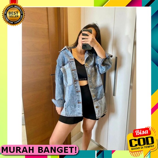 Jaket Levis Oversize Jumbo Wanita Big Size Jeans Jacket Denim Wanita Perempuan Cewek Cewe Terbaru Ke