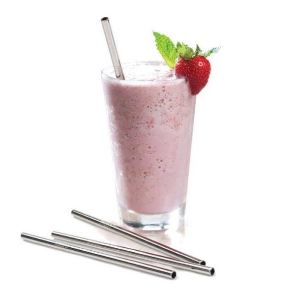 Sedotan Bengkok Lurus Besi Stainless Silver Straw Sedotan Stainles - Sikat Sedotan