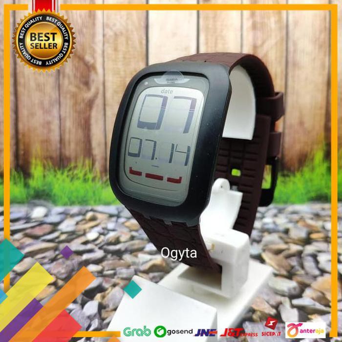 DEAL.. SWATCH DIGITAL JAM TANGAN KARET UNISEX SURB113 BROWN TIP ORIGINAL ..TERLARIS