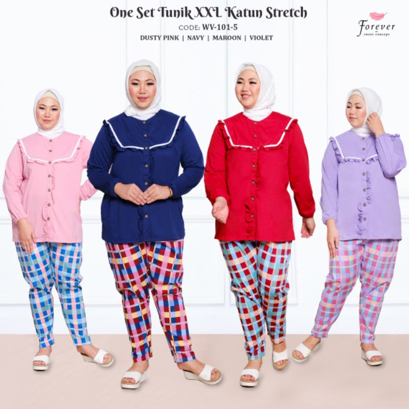 Setelan FOREVER Sweet Concept Label Hitam Exclusive PP Celana Panjang XXL / Jumbo WV 101 - 5, WV 110