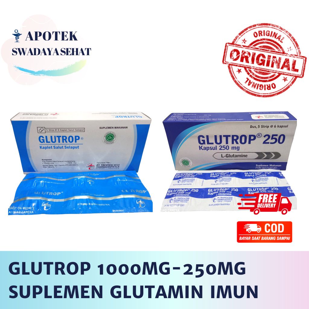 GLUTROP 1000MG Strip 250MG Tablet - Suplemen Glutamin Meningkatkan Imunitas Tubuh