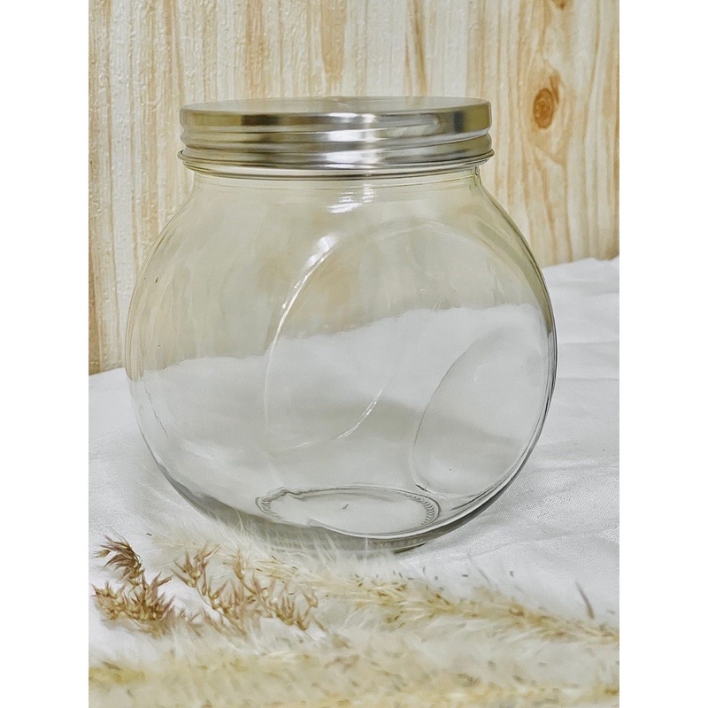 Toples Kaca Bening 600ml Tutup Alumunium bisa Miring / Toples Snack Kue Kering