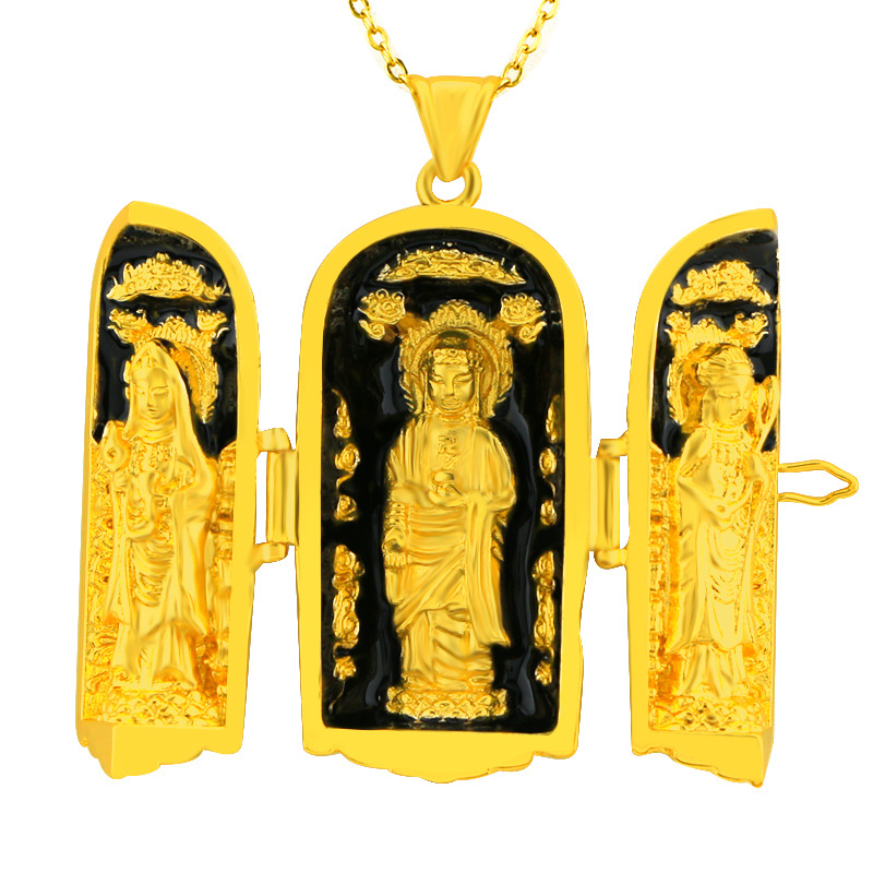 Kalung Emas Asli Kadar 375 Dengan Liontin Buddha Gaya Retro Untuk Pria