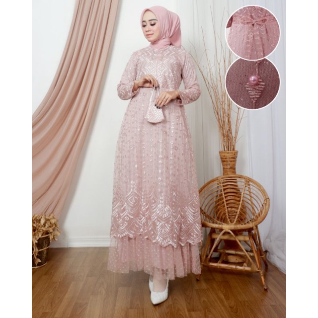 GAMIS NAIMA | BAHAN TILLE BORDIR MUTIARA | By Balli Kebaya