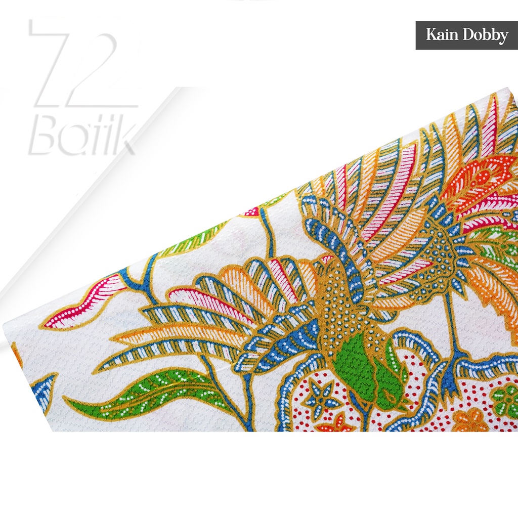 KAIN BATIK PREMIUM Bahan Dobby Motif Burung Cendrawasih Warna Putih Orange 722042 Cap 72 Jarik Jarit Samping Kebat Panjang Batik Katun Modern Premium Bahan Seragam Batik Pernikahan Kantor Keluarga Murah Kamen Jadi Batik Bali Lembaran