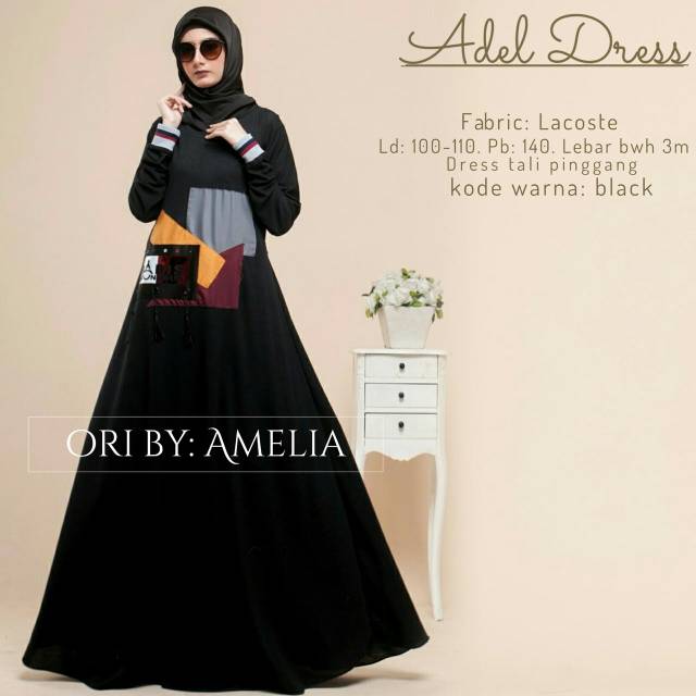 Adel dress tali pinggang muslim lacoste cantik keren