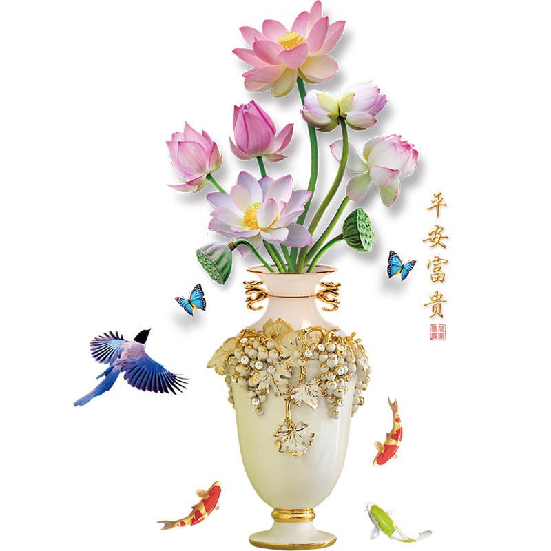 Reliza Wall Sticker Flower Lotus 3D Vase Bunga Stiker Dinding LDR2637