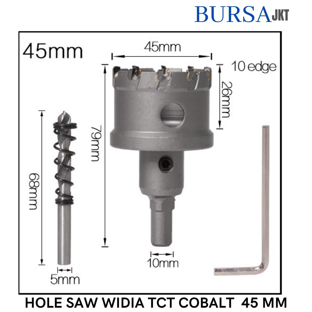 HOLE SAW TCT WIDIA M35 COBALT MATA BOR PELUBANG BESI KUNINGAN PLAT TEBAL 45 MM