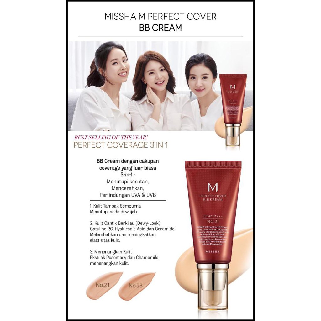 Jual ORIGINAL MISSHA M PERFECT COVER BB CREAM SPF42 PA+++ 20ML | Shopee ...