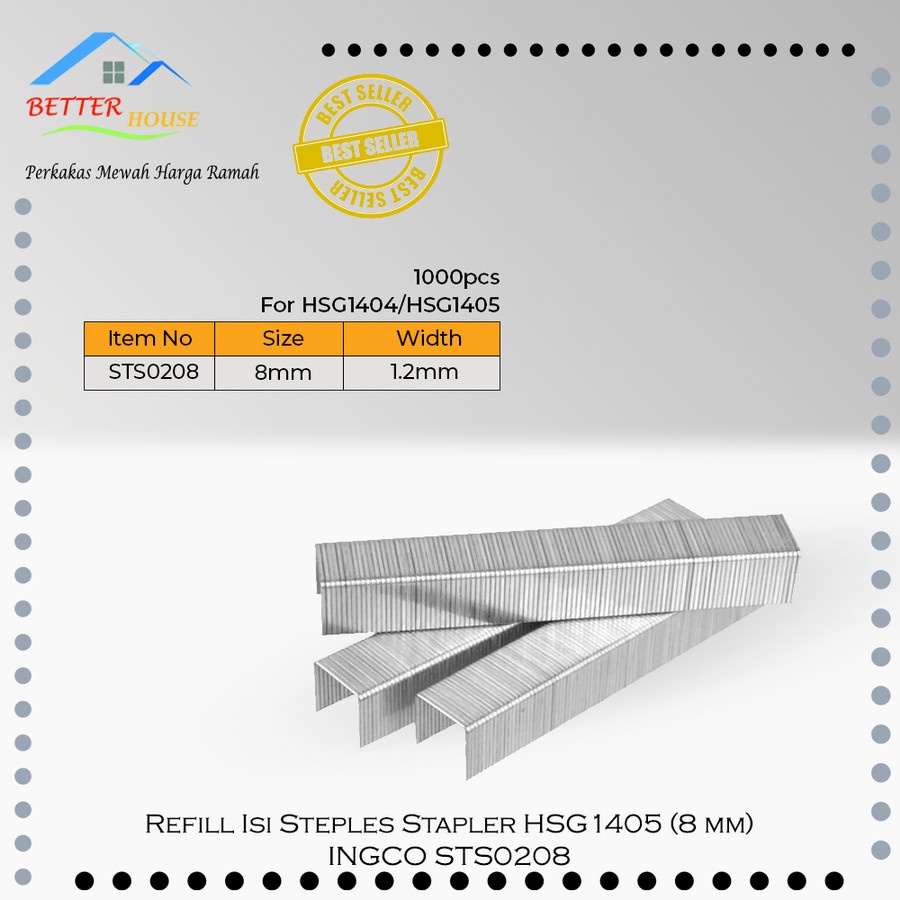 

Refill Isi Steples Stapler HSG1405 (8mm) Staples Tembak INGCO STS0208