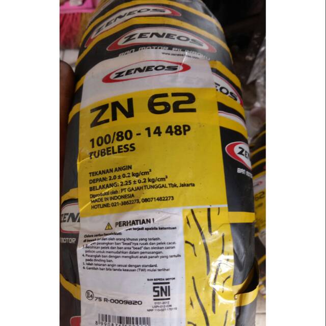 BAN LUAR TUBELESS ZENEOS 100/80/14 RING 14 ALLMETIC