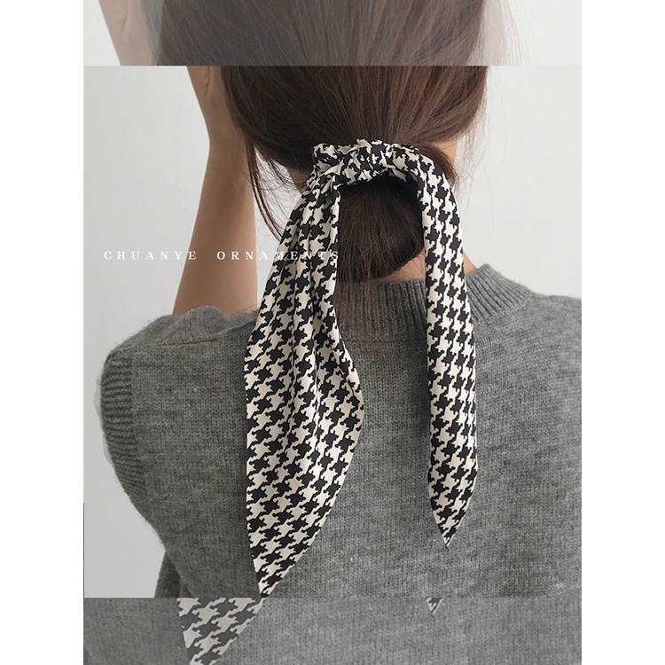 Versi Korea busur panjang pita rambut cincin houndstooth tali kepala dengan pita karet pita