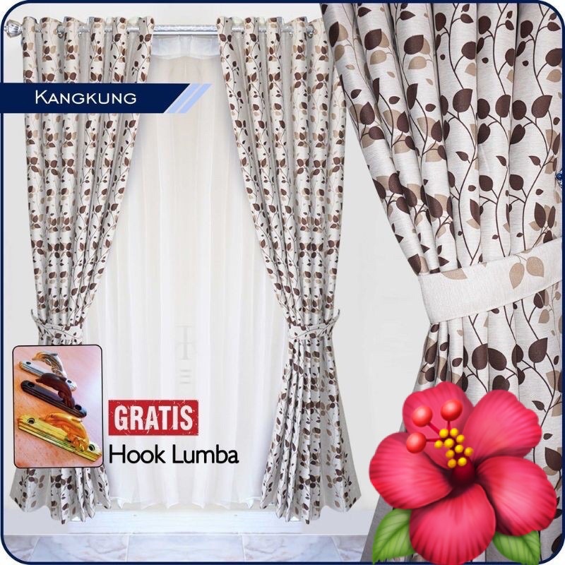 gorden jendela pintu motif surawung besar coklat hijau