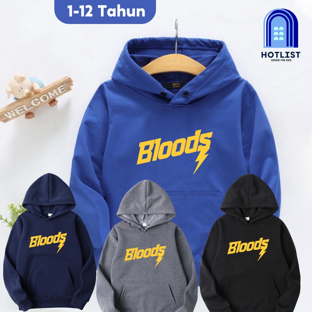 Jaket Hodie Anak Laki-Laki Cowok Cowo Kecil Tk Sd Bloods Warna Hitam Umur 1 - 12 Tahun